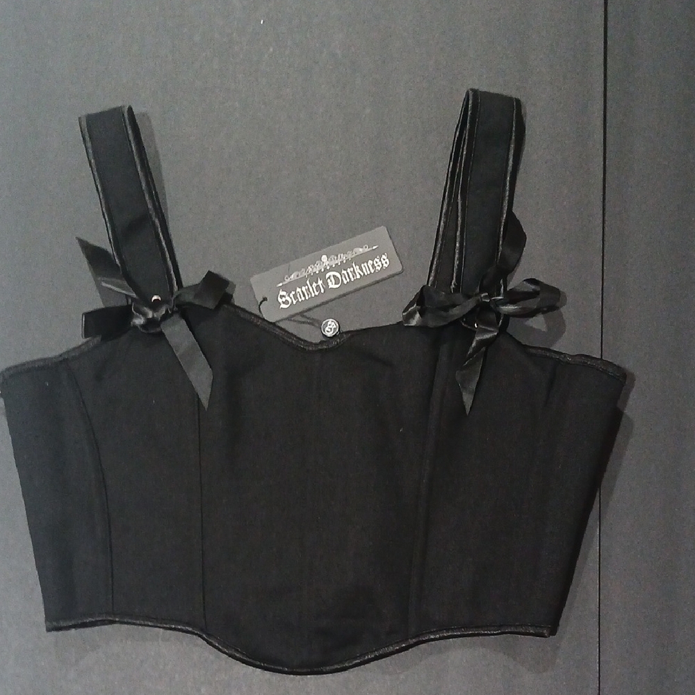 Black Satin Bow Renaissance stays corset bustier lace up top